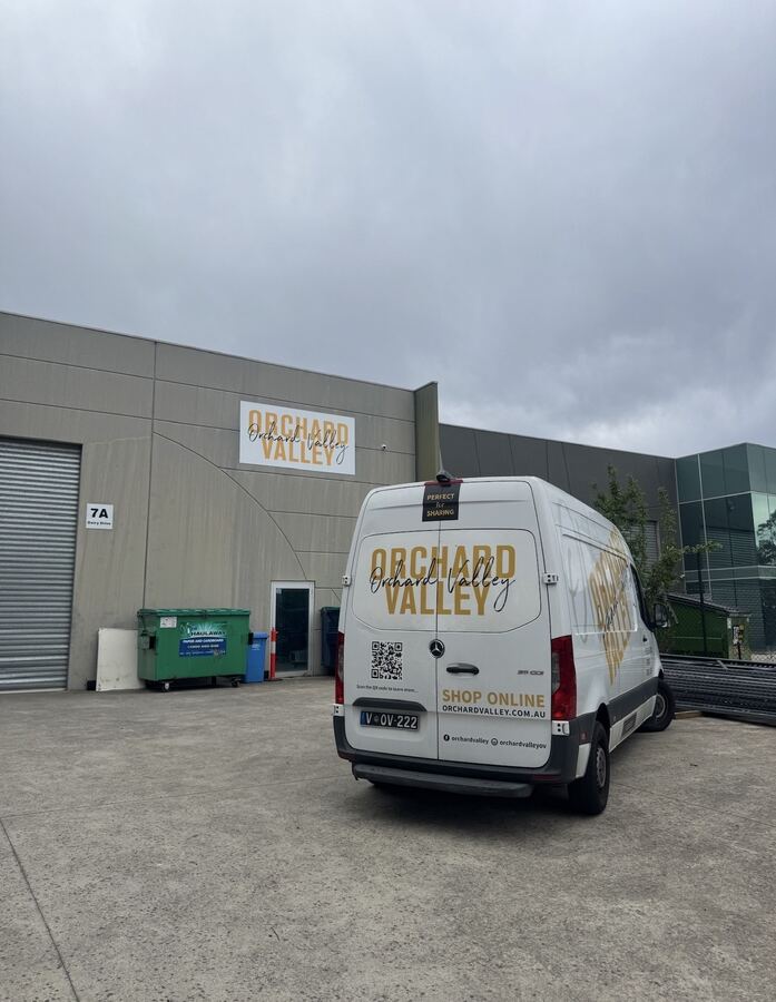 An Orchard Valley van parked outside our warehouse at 7A Dairy Drive, Coburg North.